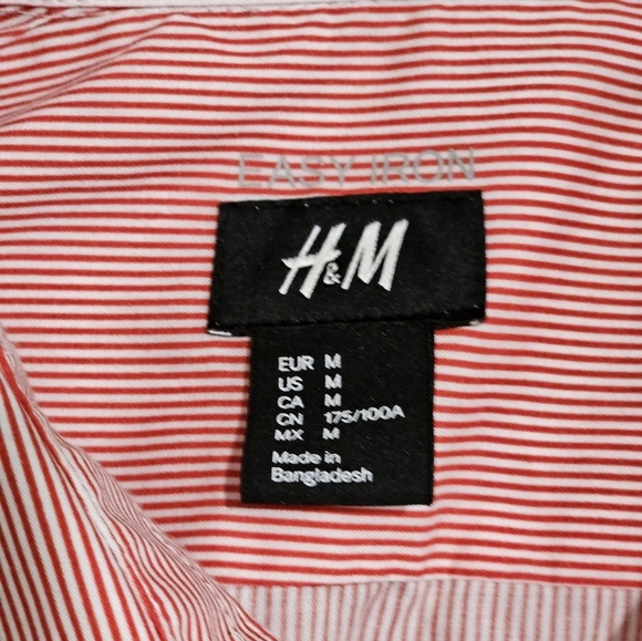 H&M Button Up Dress Shirt Men Medium Pink White Pinstripe Preppy Classic Office - Picture 4 of 6
